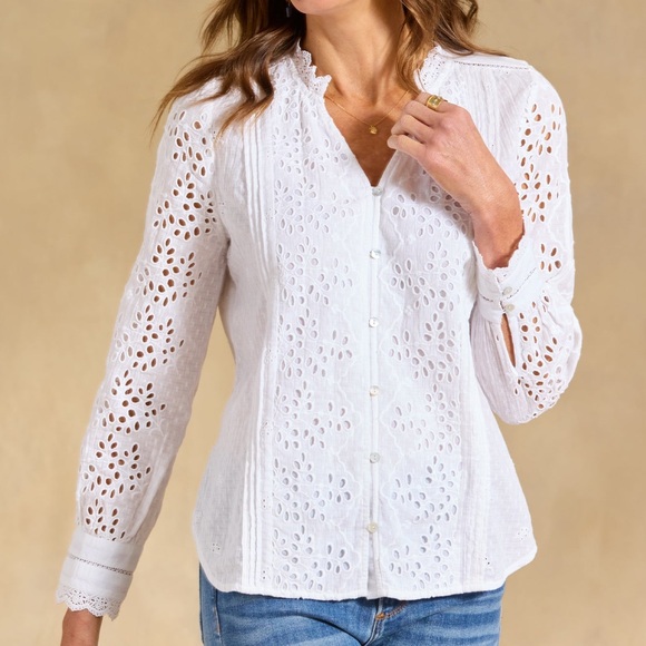 NWT White Boho Valeria Eyelet Shirt - Picture 1 of 8